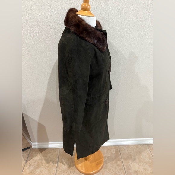 Vintage Coat Women’s S/M Suede With Mink Fur Collar Chocolate Brown 3/4 Sleeves - Picture 4 of 9